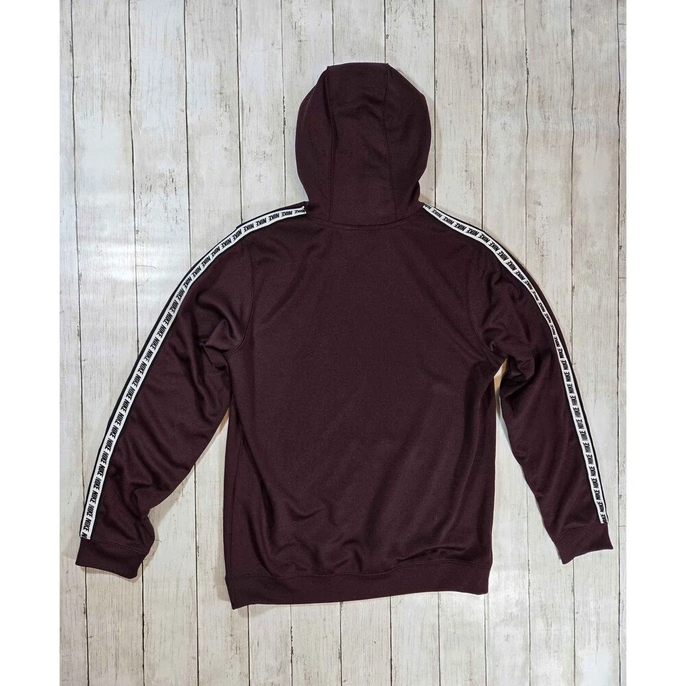 Nike Mens Hoodie Size M Burgundy Pullover Sweatshirt Logo Sleeve Tape